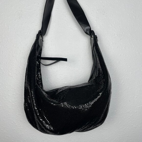 Valerie Stevens Y2K Black Metallic Shimmer Slouch Hand Bag w/ Faux Leather Strap - Picture 3 of 8